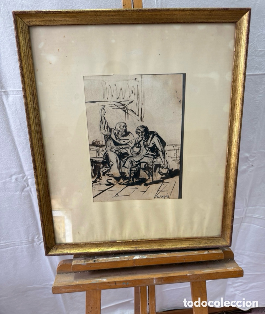 Arte: Dibujo a tinta escena figurativa firmado