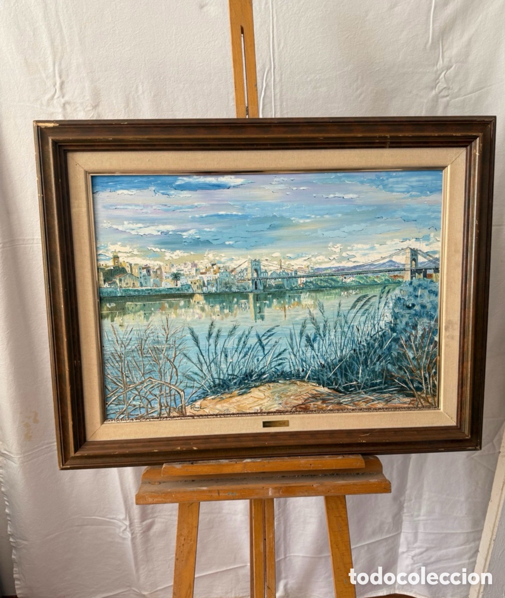 Arte: &Oacute;leo sobre lienzo firmado A. Espinosa. Paisaje jard&iacute;n oriental. Gran formato