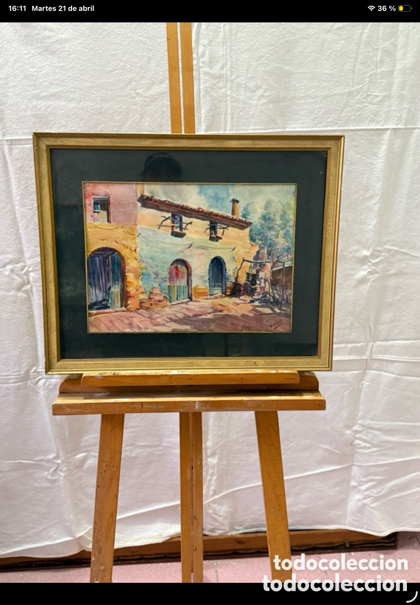 Arte: Pere Gorro Costa acuarela pintada a mano firmada casa de pueblo colores vivos escuela catalana
