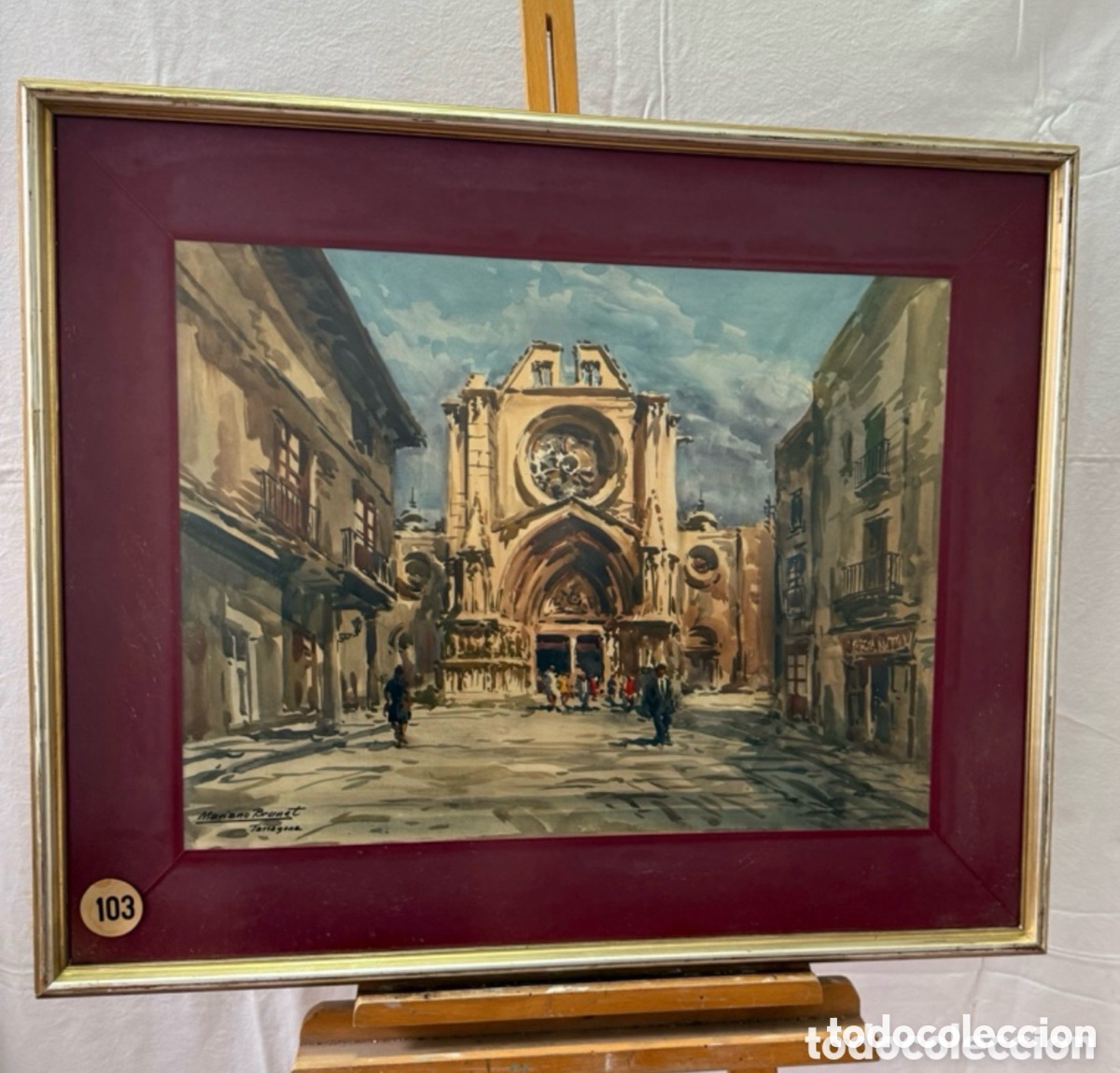 Arte: Acuarela firmada Mariano Brunet Tarragona Catedral.