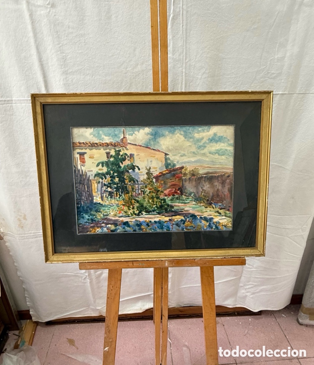 Art: Pere Gorro Costa acuarela pintada a mano firmada paisaje rural enmarcada escuela