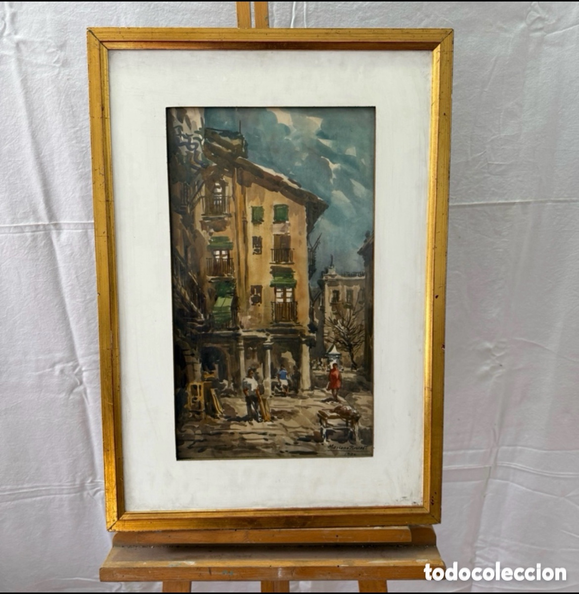 Arte: Mariano Brunet Coll. Acuarela firmada paisaje de Vic.