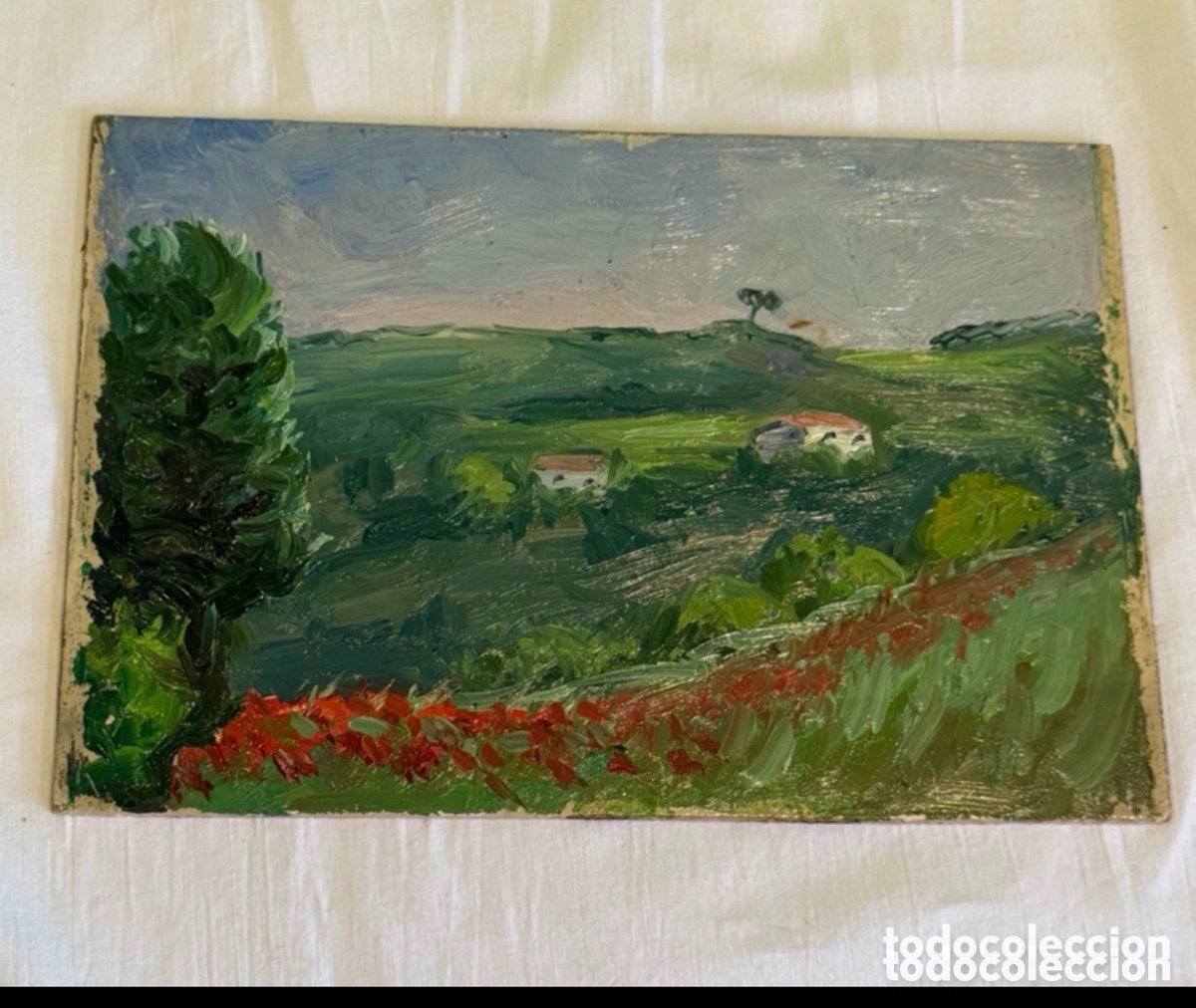 Arte: Arturo Mart&iacute;nez Cabezas 1899 &oacute;leo sobre tablex paisaje catal&aacute;n.