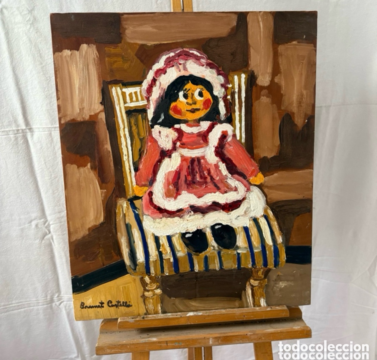 Art: Brunet Castell&agrave;. Mu&ntilde;eca de trapo. &Oacute;leo sobre lienzo firmado. Espa&ntilde;a siglo XX. 65 x 54 cm.