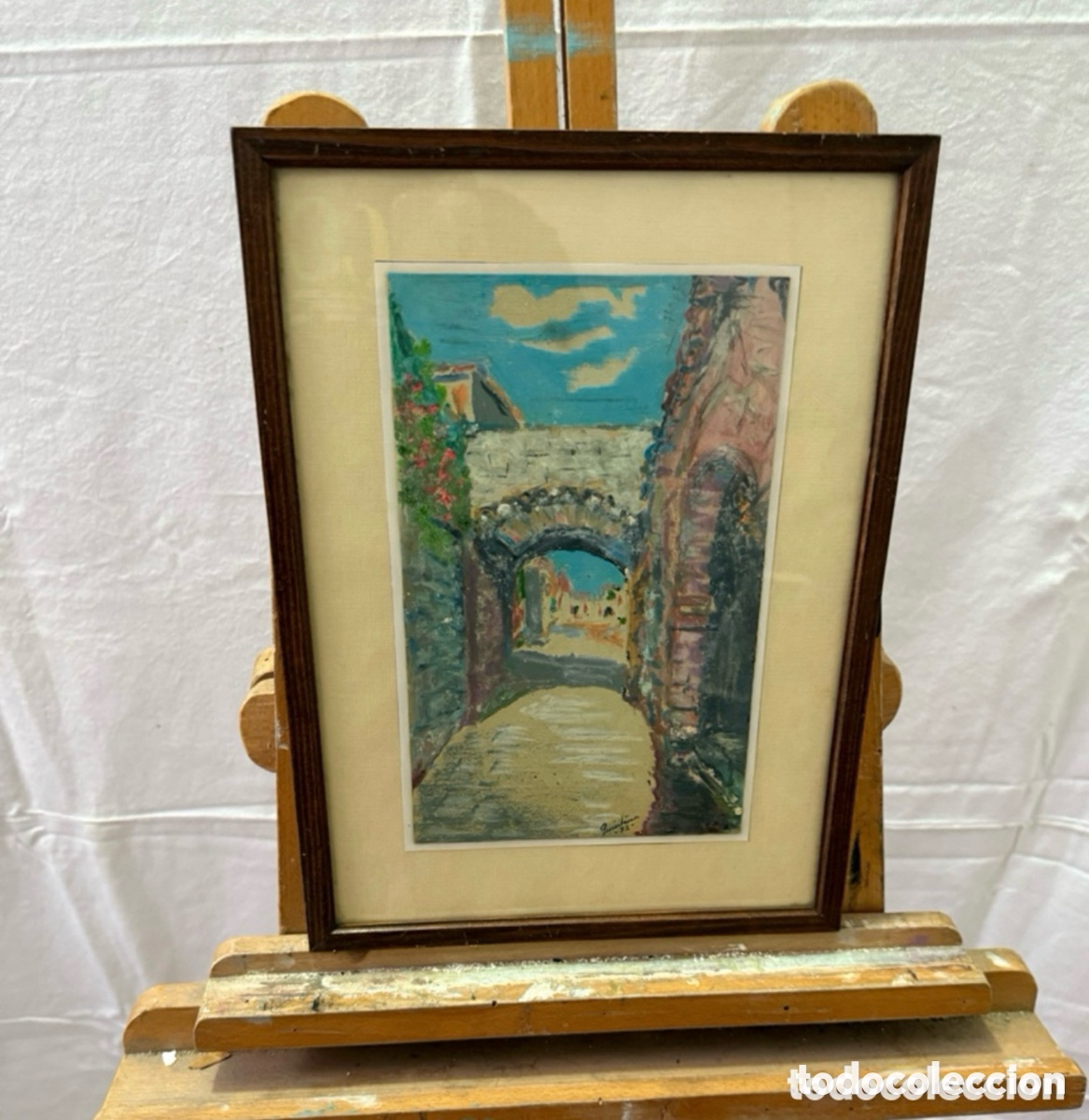 Art: Acuarela firmada Quintana - &rdquo;Rec&oacute; de Montblanc&rdquo; Tarragona Calle medieval con arco -