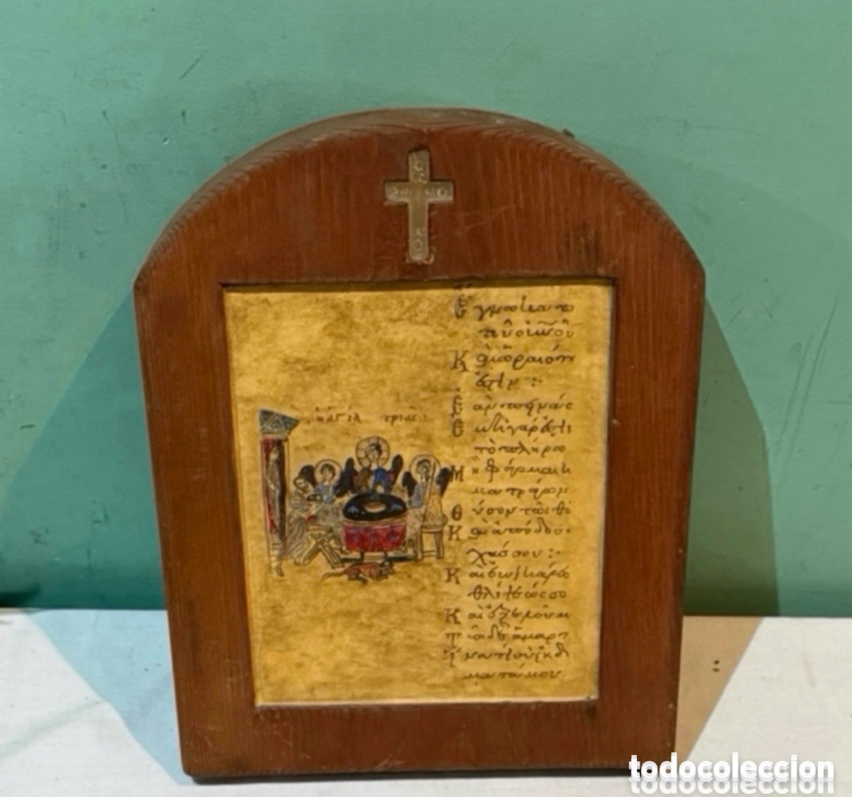 Arte: Antiguo icono religioso de madera. Ver totos.