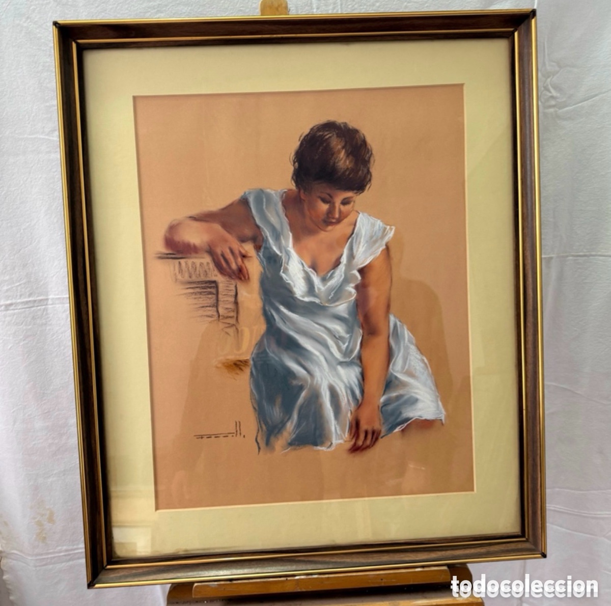 Arte: Retrato femenino. Obra firmada. T&eacute;cnica mixta sobre papel