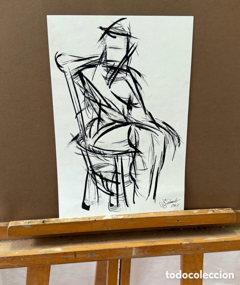 Kunst: Dibujo expresionista figura humana firmado J. Salvad&oacute; 1987