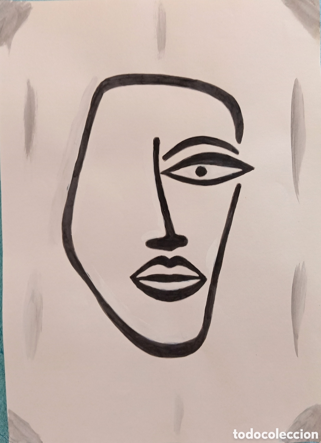 Art: Original pintura cara abstracta (12) (t&eacute;cnica mixta) acuarela y acr&iacute;lico sobre papel 30,5cm x 21,5cm