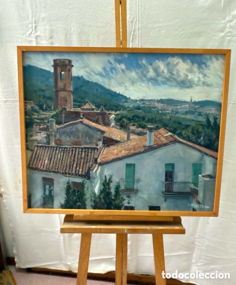 Arte: Paisaje urbano catal&aacute;n firmado. Atribuido a Ignasi Corrons Vilalta. &Oacute;leo sobre lienzo.
