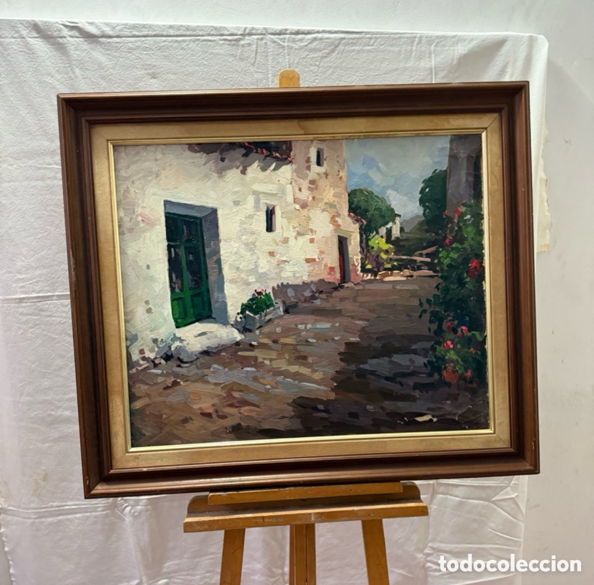 Arte: Salvador Baliellas Oliva &oacute;leo paisaje rural con casa y luz mediterr&aacute;nea escuela catalana