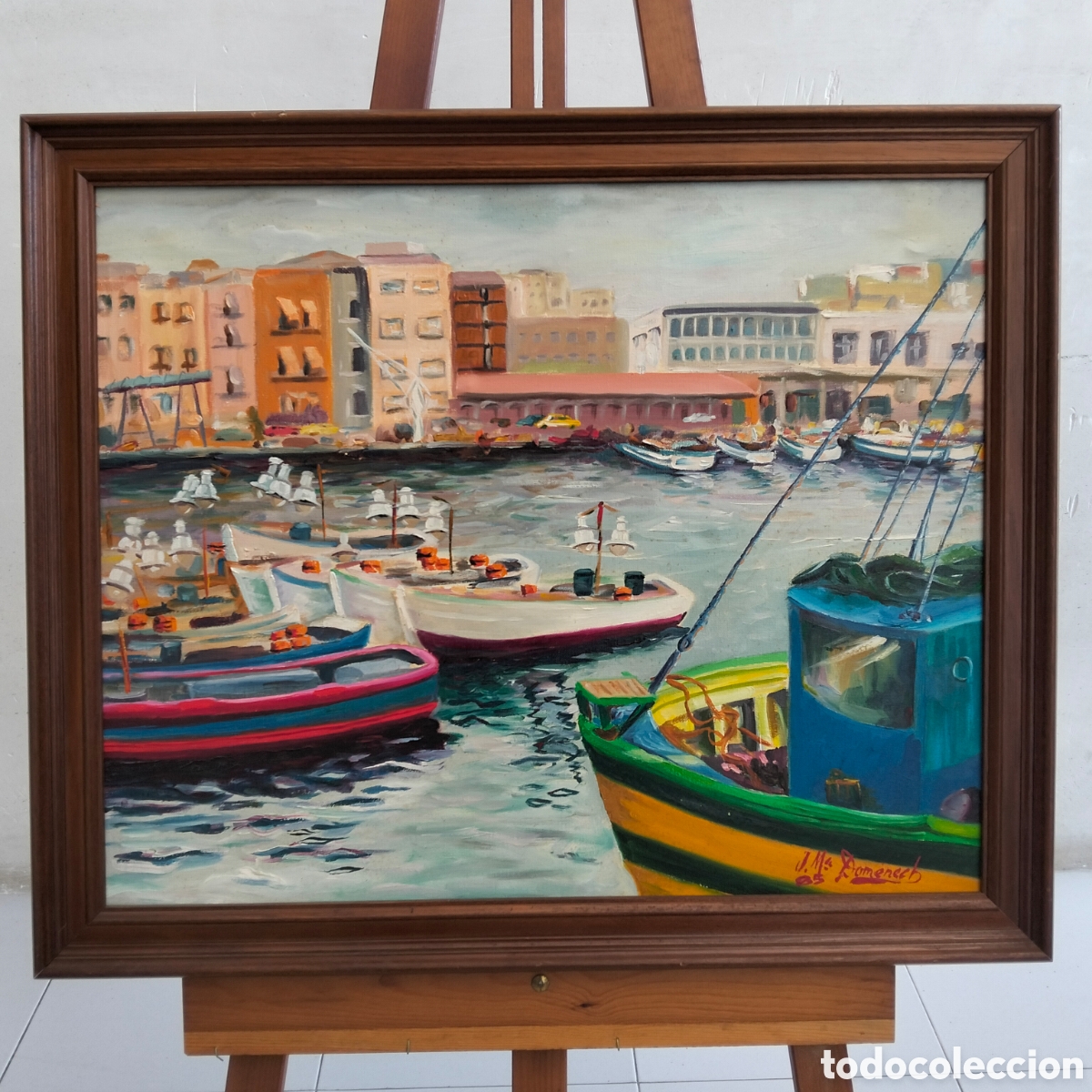 Arte: Antiguo &oacute;leo sobre tela de J. M. Dom&egrave;nech Cort&egrave;s (Escena marinera) 1985