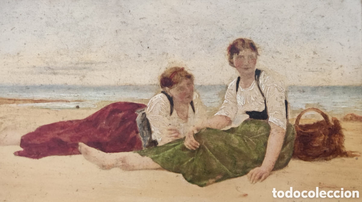 Arte: Tr&iacute;ptico Modernista. Chicas Playa. Ba&ntilde;istas. &Oacute;leo Tabla. Sorolla.