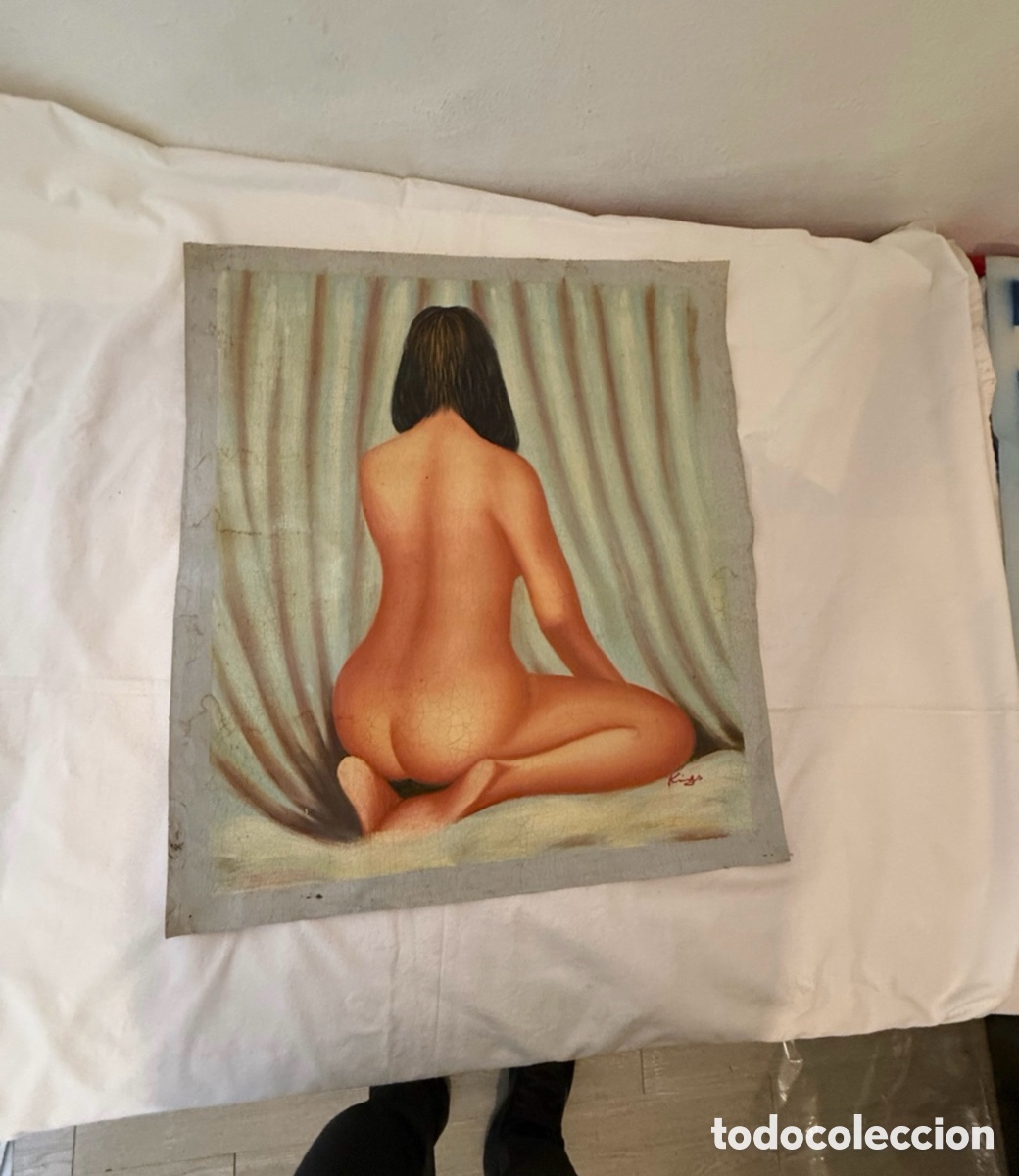 Art: Pintura sobre lienzo decorativa desnudo femenino firmado Kings 70x60 cm