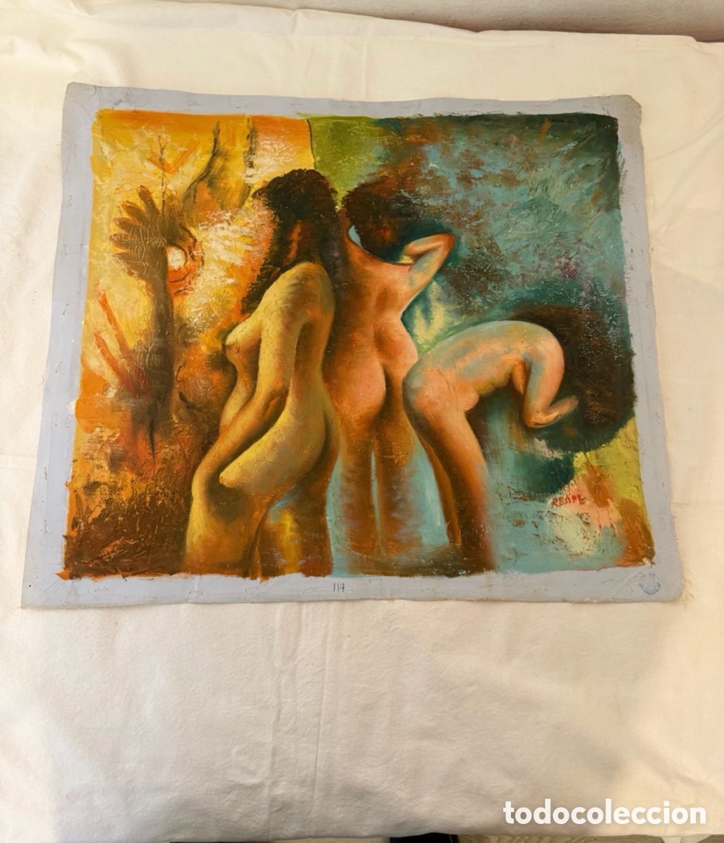 Art: Pintura sobre lienzo decorativa figuras femeninas estilo moderno con firma 70x60 cm
