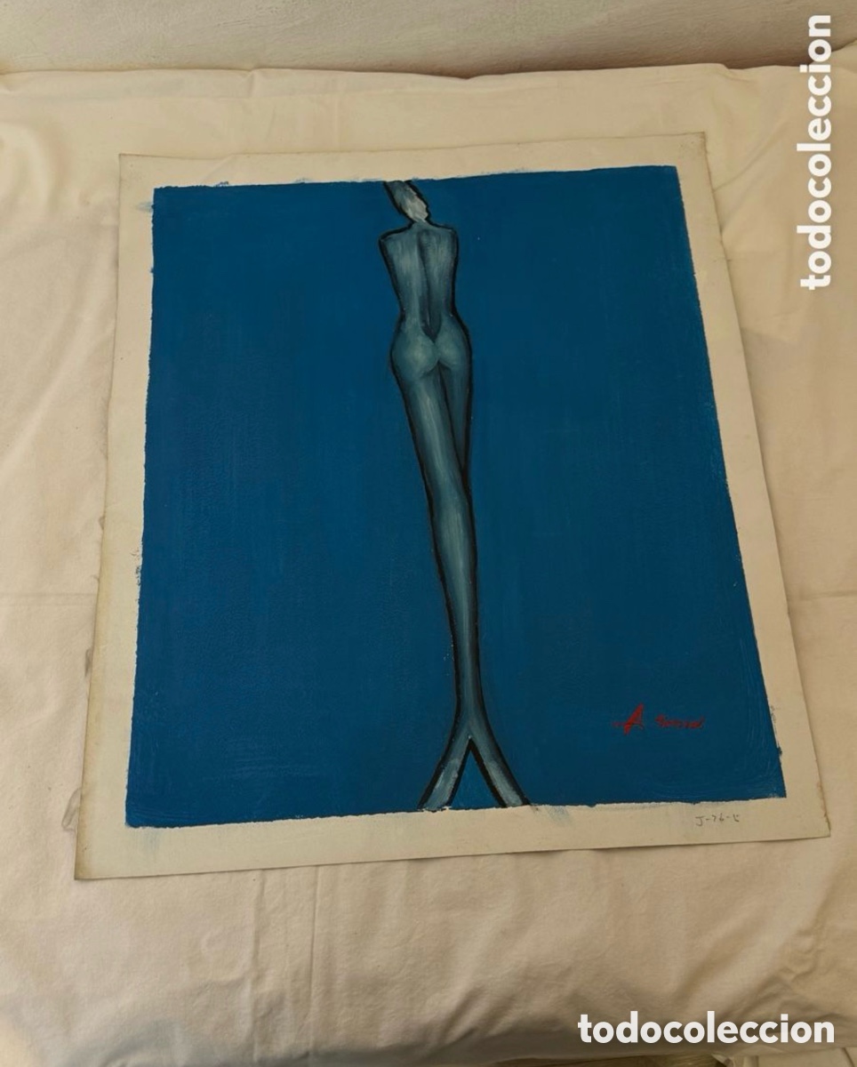 Arte: Pintura sobre lienzo decorativa figura femenina minimalista firmado Aranda 70x60 cm