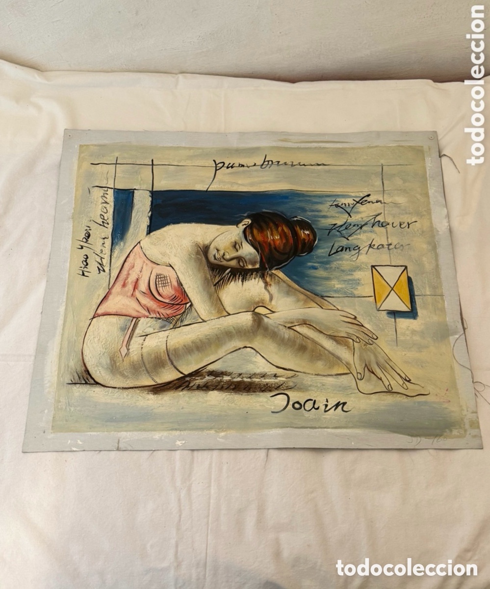 Art: Pintura sobre lienzo decorativa figura femenina composici&oacute;n moderna texto art&iacute;stico