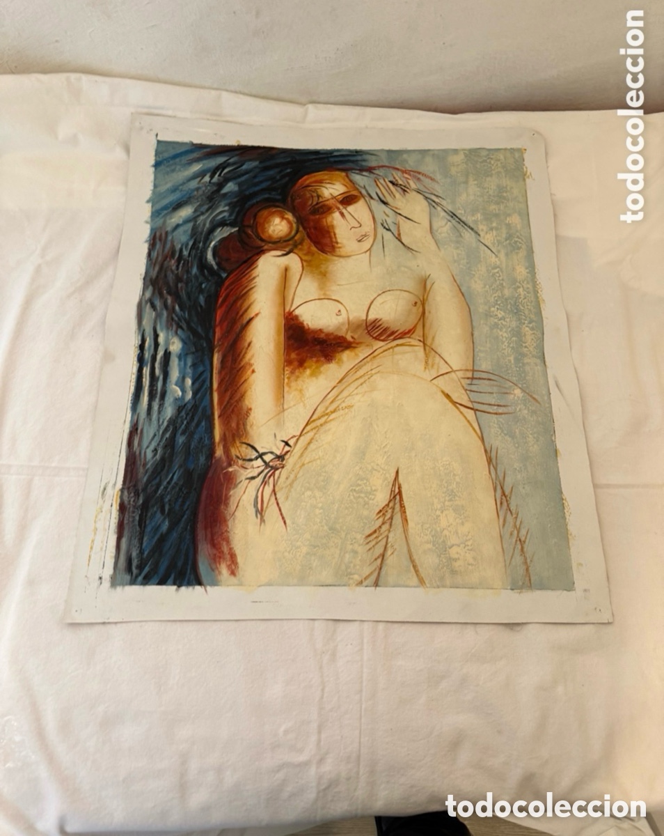 Art: Pintura sobre lienzo desnudo femenino composici&oacute;n expresionista (70X60 cm)