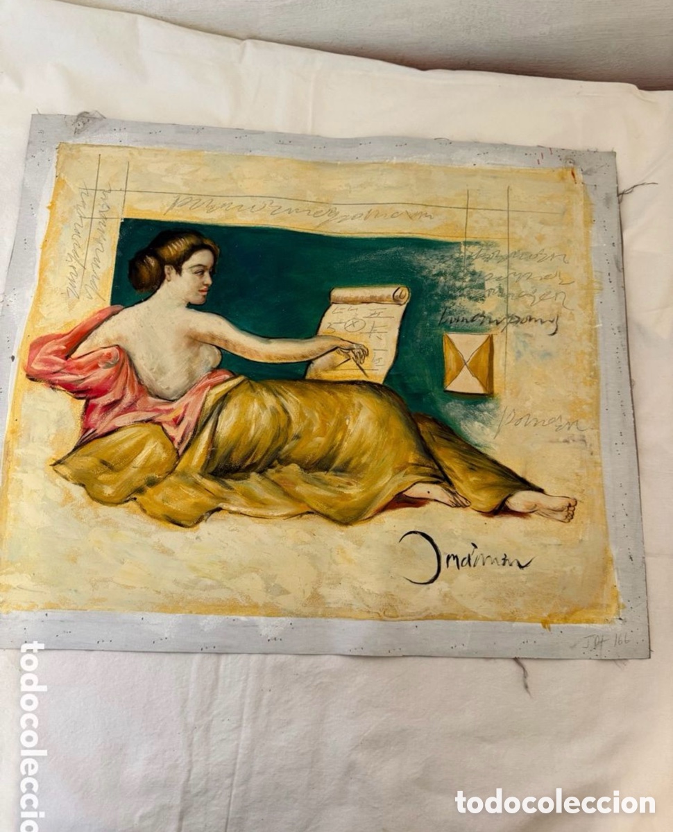 Art: Pintura sobre lienzo figura femenina recostada estilo cl&aacute;sico moderno 70x60 cm