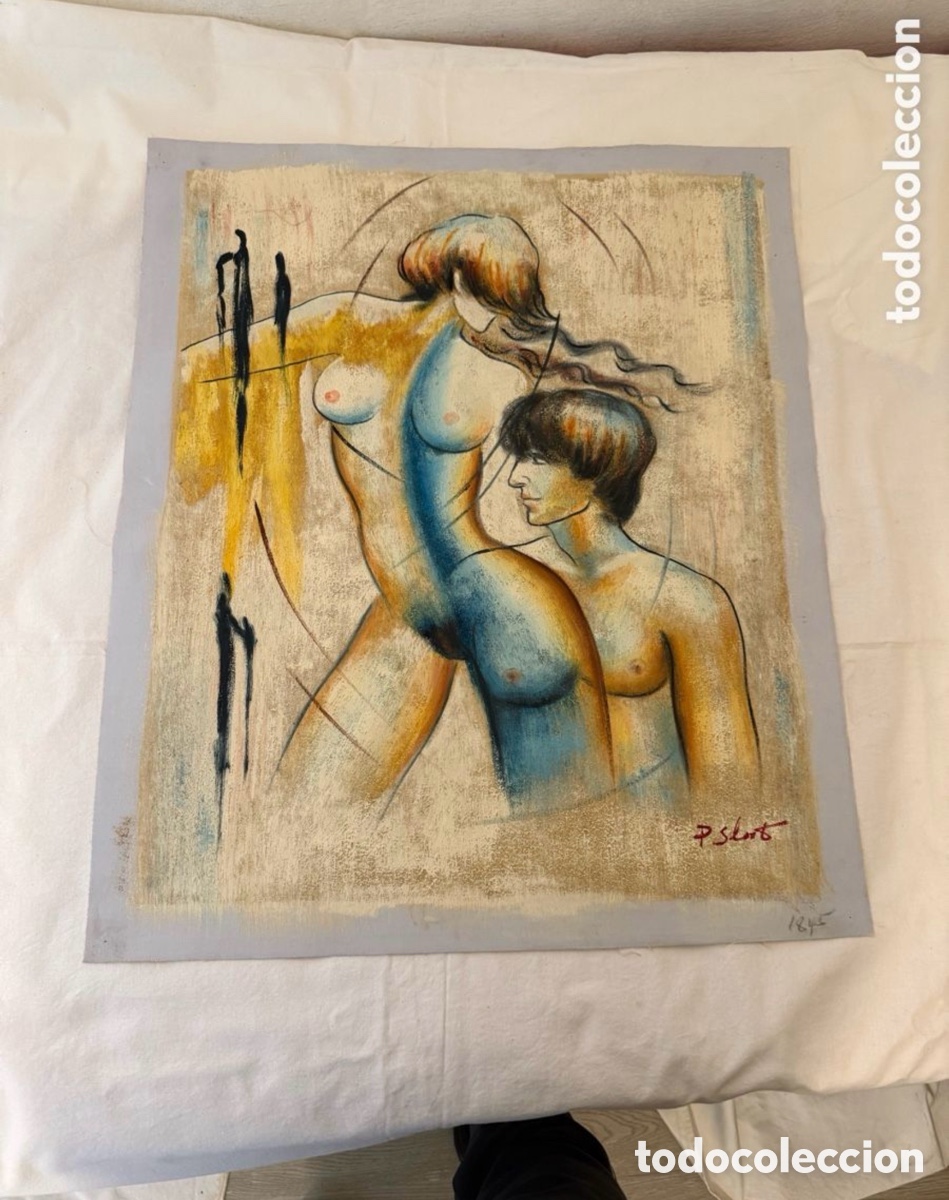Art: Pintura sobre lienzo doble desnudo femenino estilo moderno composici&oacute;n art&iacute;stica 70x60 cm firmada