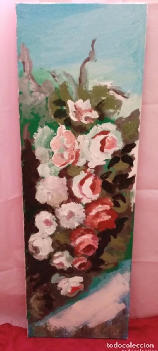 Arte: Hermosa Pintura de flores vertical. &Oacute;leo sobre lienzo. 89.6cm x 30cm