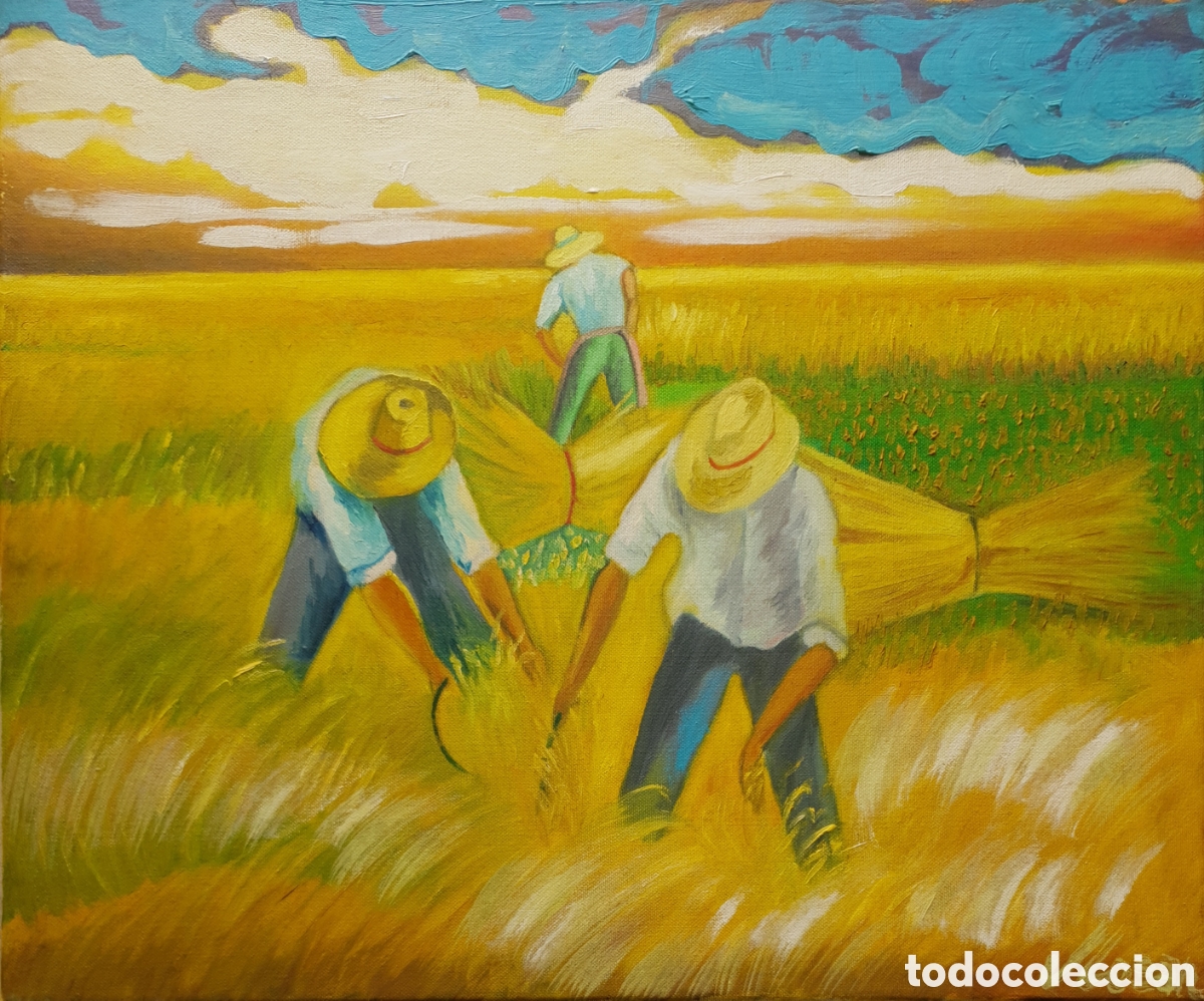 Arte: Jes&uacute;s Losan (Barcelona, 1944) - Escena de Siega.Oleo/Tela.Firmado.