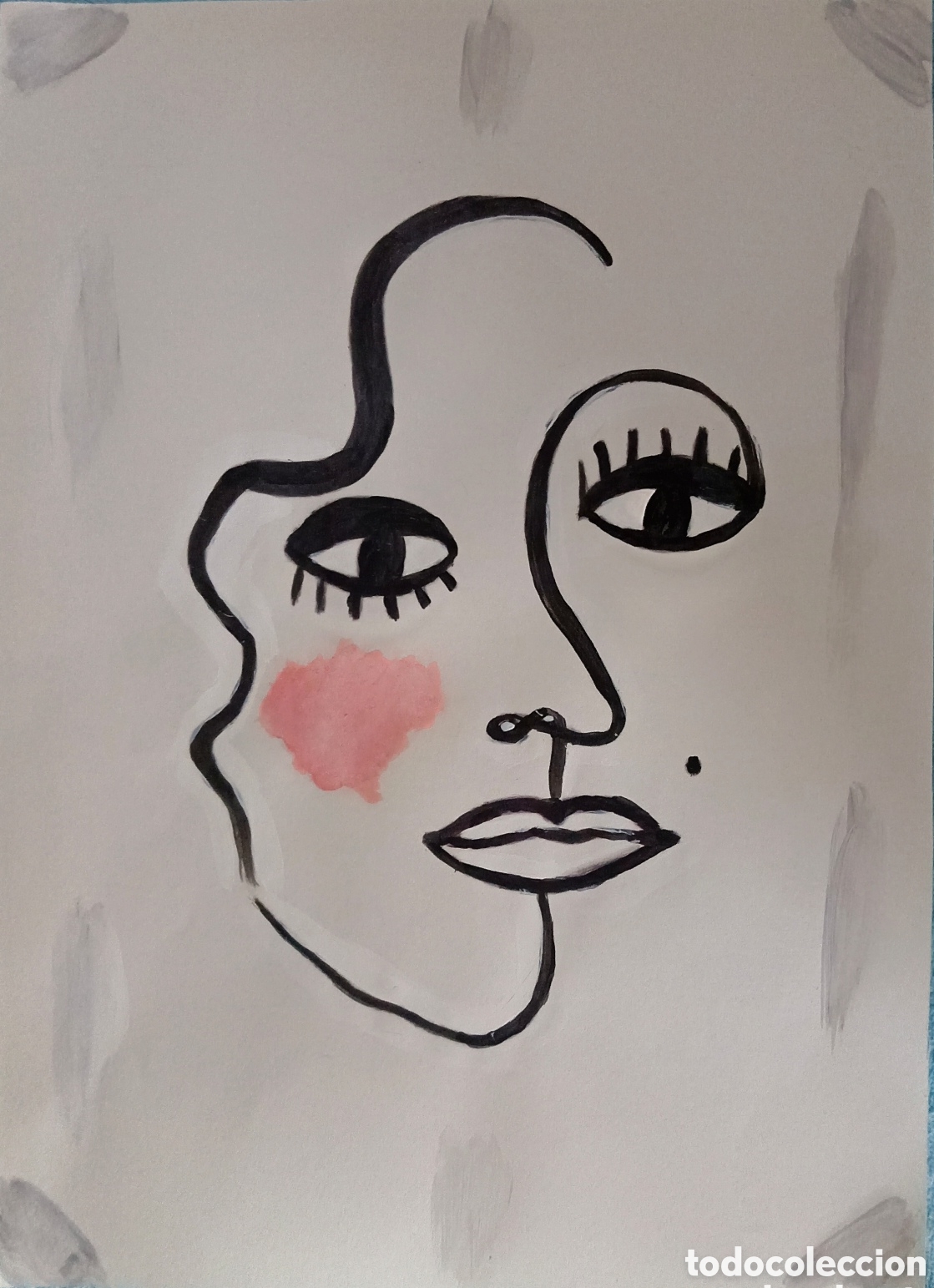 Art: Original pintura cara abstracta (2) (t&eacute;cnica mixta) acuarela y acr&iacute;lico sobre papel 30,5cm x 21,5cm.