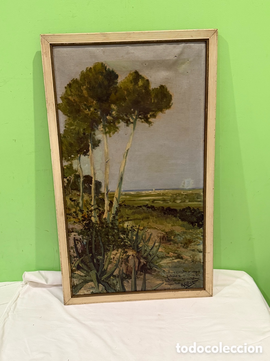 Arte: R Cu&ntilde;at &oacute;leo sobre tablex paisaje firmado enmarcado obra a estudiar