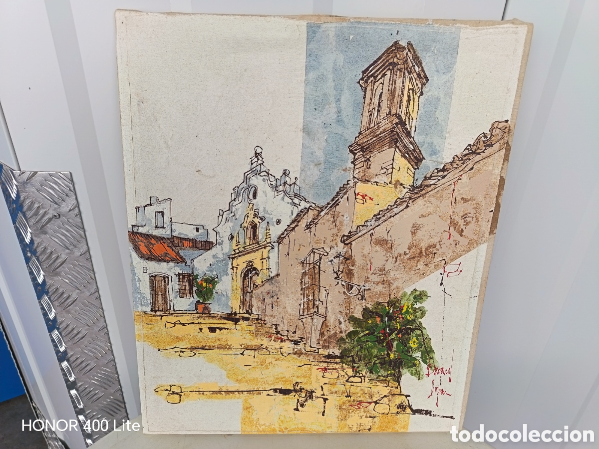 Arte: &Oacute;leo sobre lienzo Pueblo Mediterr&aacute;neo