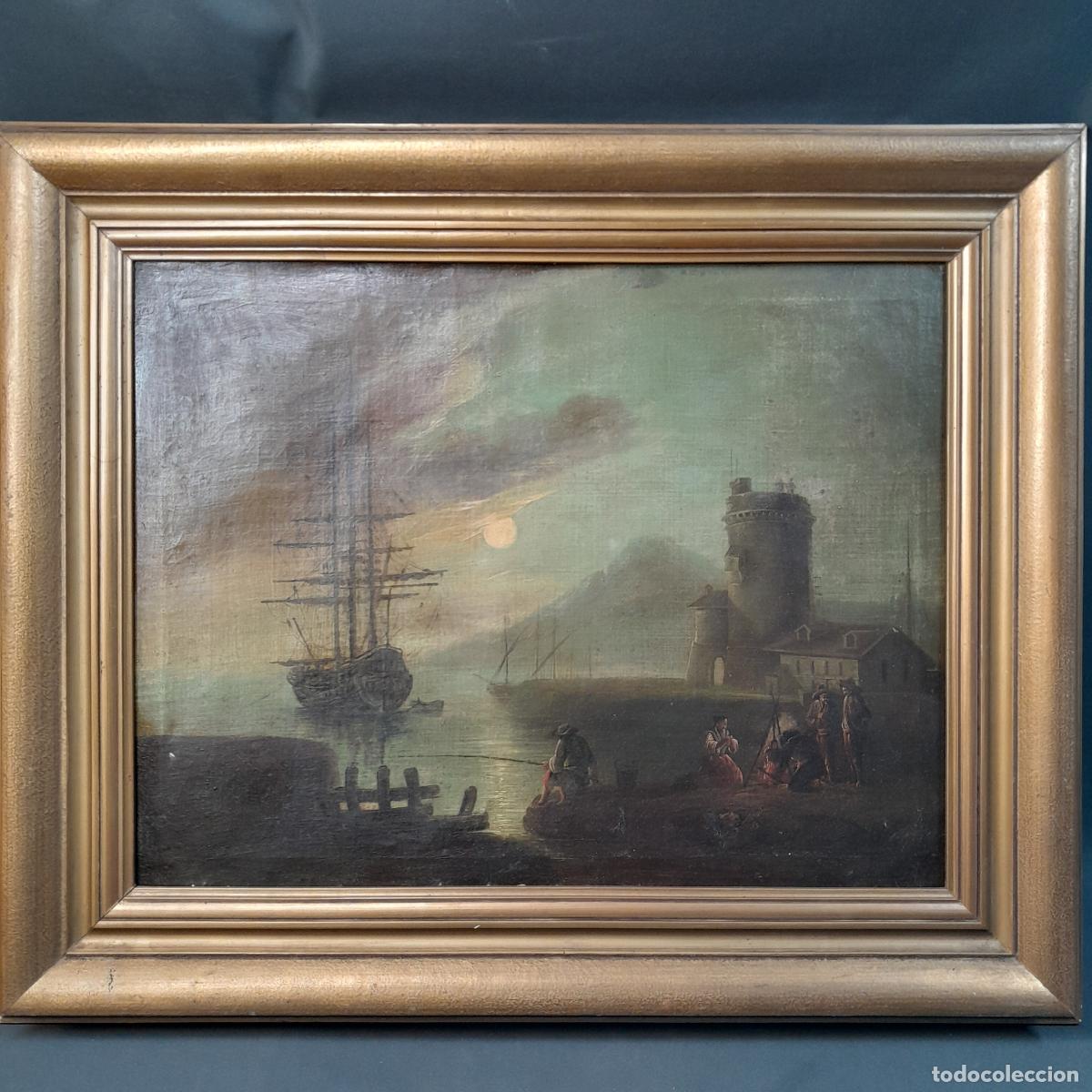 Arte: B-1887. ESCUELA EUROPEA. &Oacute;LEO SOBRE LIENZO. MARINA CON BARCO. FINALES S. XIX.