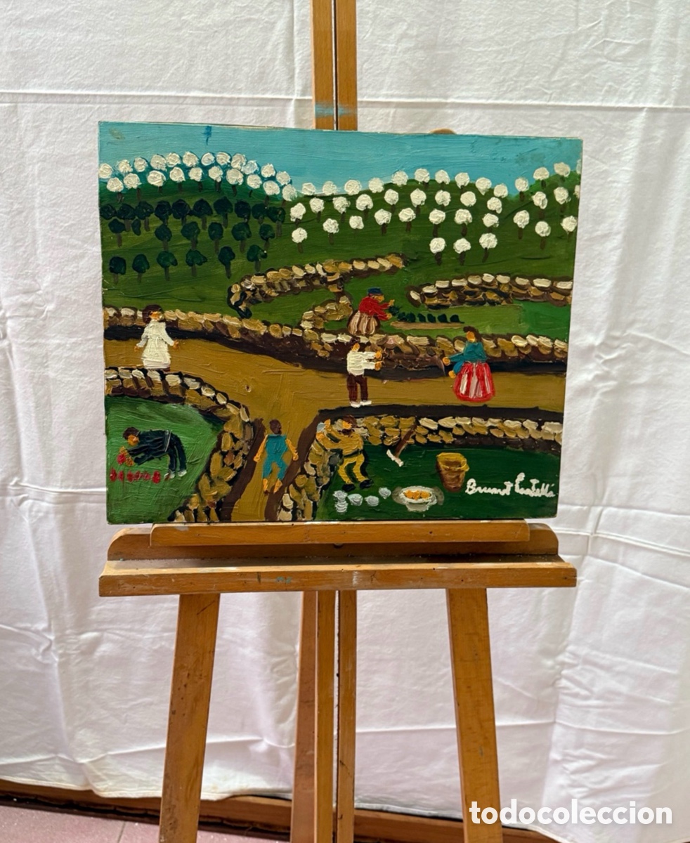 Arte: Brunet Castell&agrave; &oacute;leo escena rural costumbrista paisaje catal&aacute;n firmado