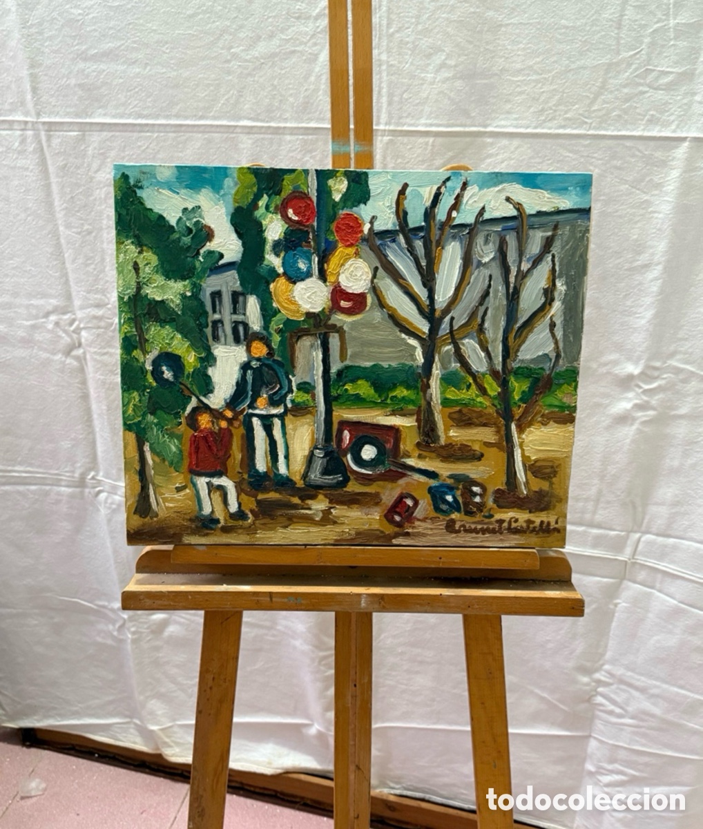 Arte: Brunet Castell&agrave;.oleo sobre lienzo. Vendedor de globos .