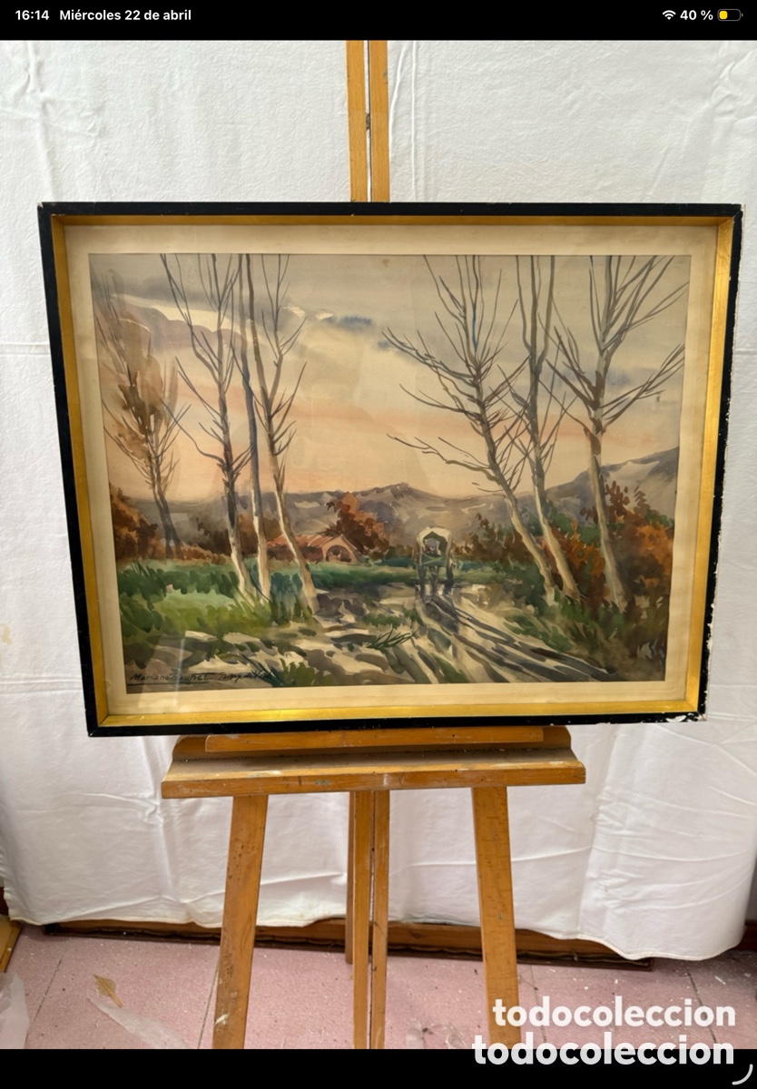 Arte: Acuarela paisaje de Vich. Mariano Brunet Coll (1918-1999). Firmada. Enmarcada