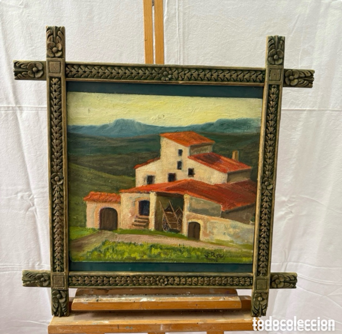 Arte: Paisaje con mas&iacute;a. &Oacute;leo sobre lienzo firmado y fechado 1978. Marco de madera tallada