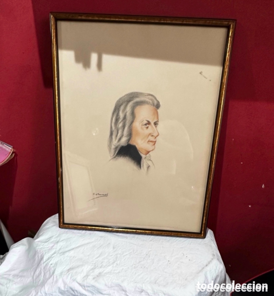 Arte: Retrato MOZART firmado acuarela pintura sobre papel. Ver fotos.