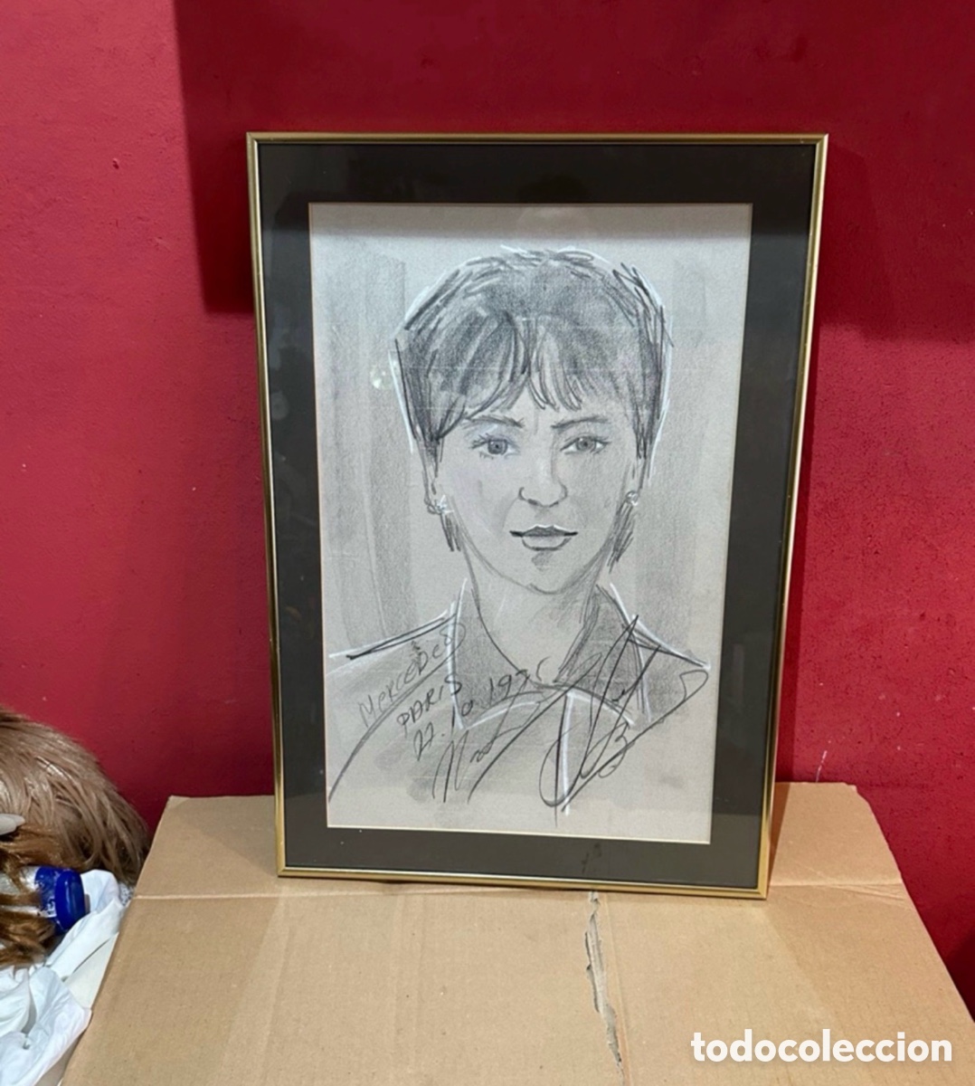 Arte: Antiguo dibujo retrato mujer con l&aacute;piz firmado. Ver fotos