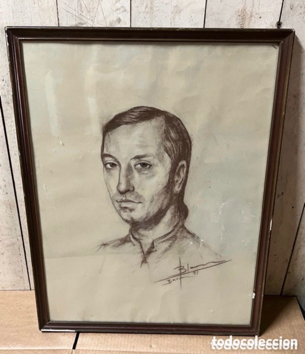 Kunst: Antiguo cuadro retrato dibujado y firmado. Ver las im&aacute;genes.