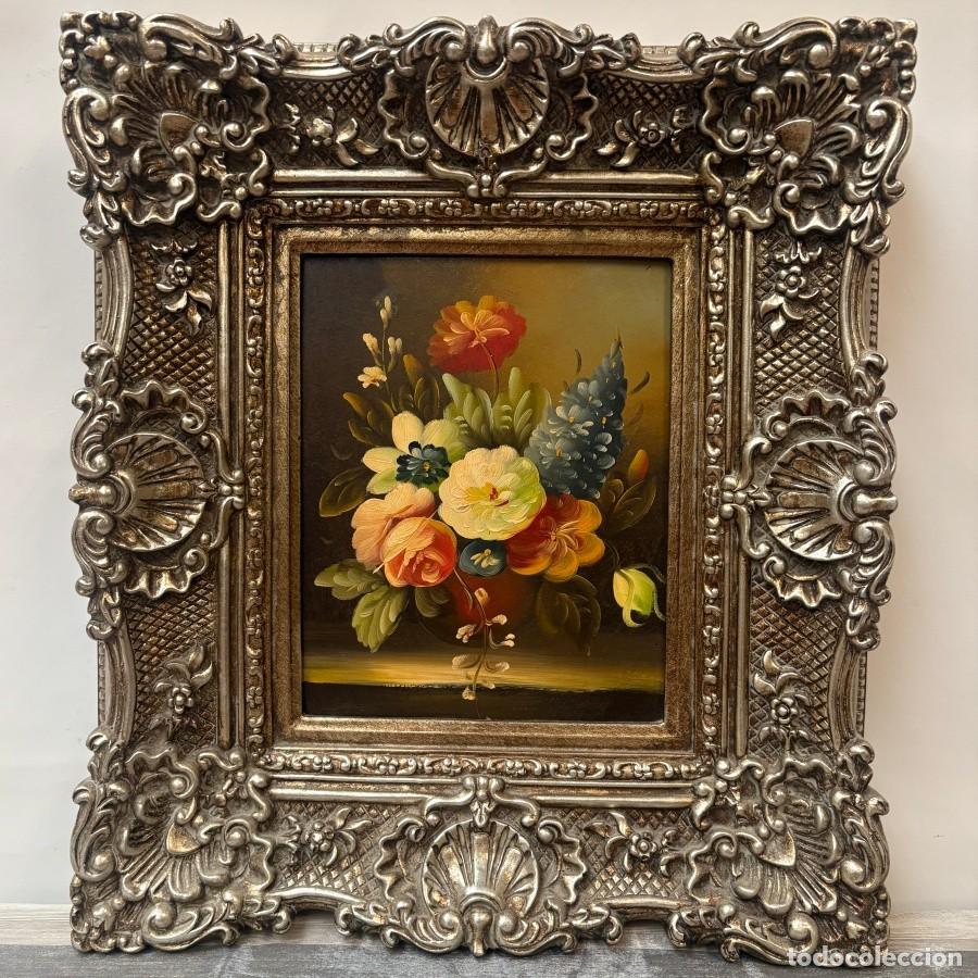 Arte: Bodeg&oacute;n Flores en Marco Plateado