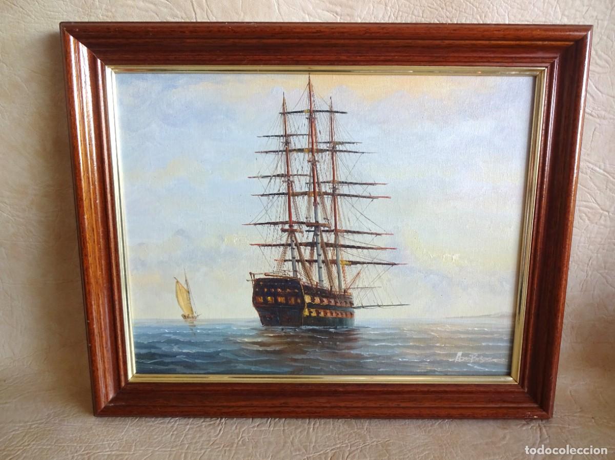 Arte: cuadro con oleo de antiguo velero a&ntilde;os 70 firmado