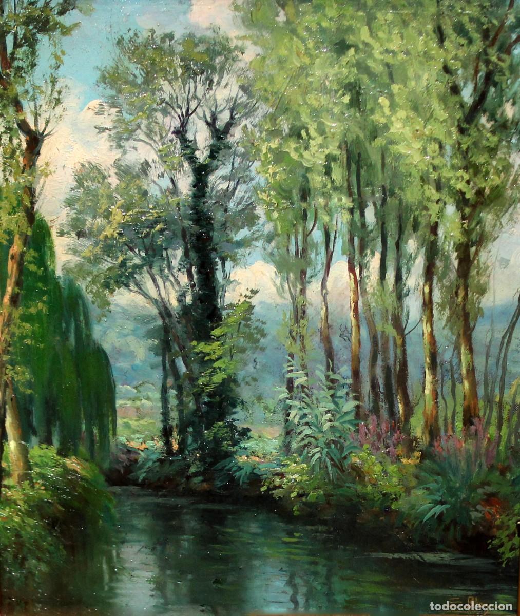 Arte: JUAN BAUTISTA SOLER BLASCO (1920-1984) PAISAJE PRIMAVERAL CON REFLEJOS EN EL AGUA