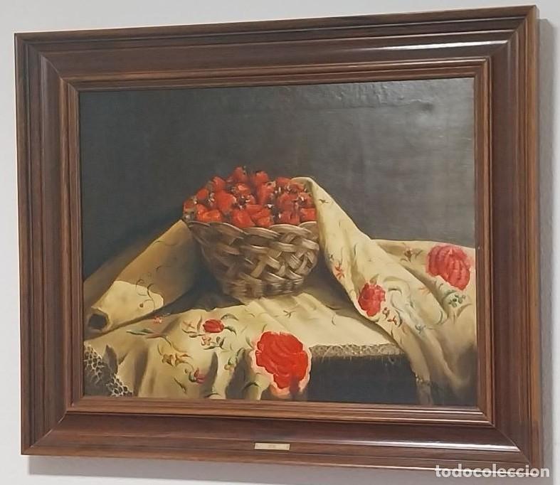 Arte: Bodeg&oacute;n de Fresas y Manteler&iacute;a Bordada - Pedro J. Ib&aacute;&ntilde;ez (1990)