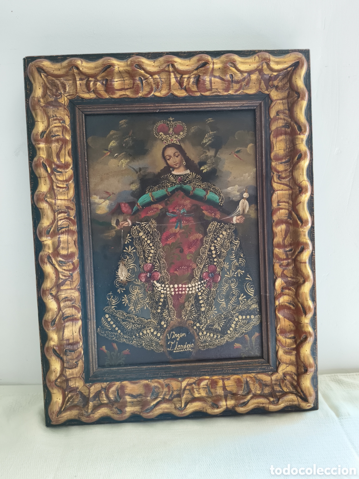 Kunst: Cuadro cuzque&ntilde;o Virgen Hilandera oleo