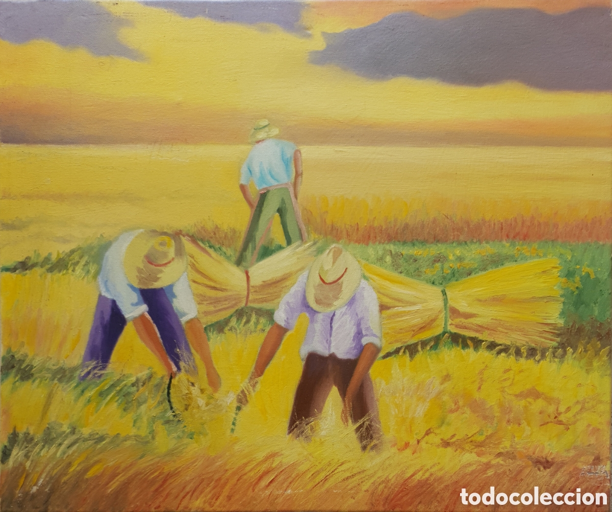 Arte: Jes&uacute;s Losan (Barcelona, 1944) - Escena de Siega.Oleo/Tela.Firmado.