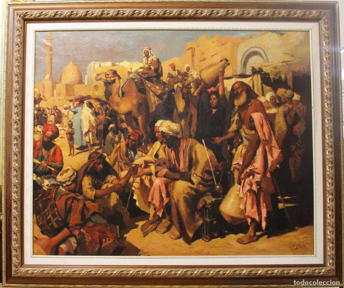 Arte: Escena &aacute;rabe - G. L&oacute;pez - &Oacute;leo sobre lienzo