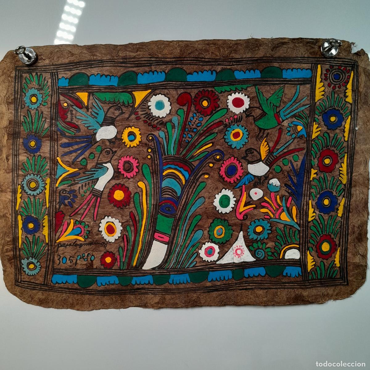 Arte: PINTURA TRADICIONAL SOBRE PAPEL AMATE CON MOTIVOS DE FLORA Y FAUNA. M&Eacute;XICO, 1970 CA.