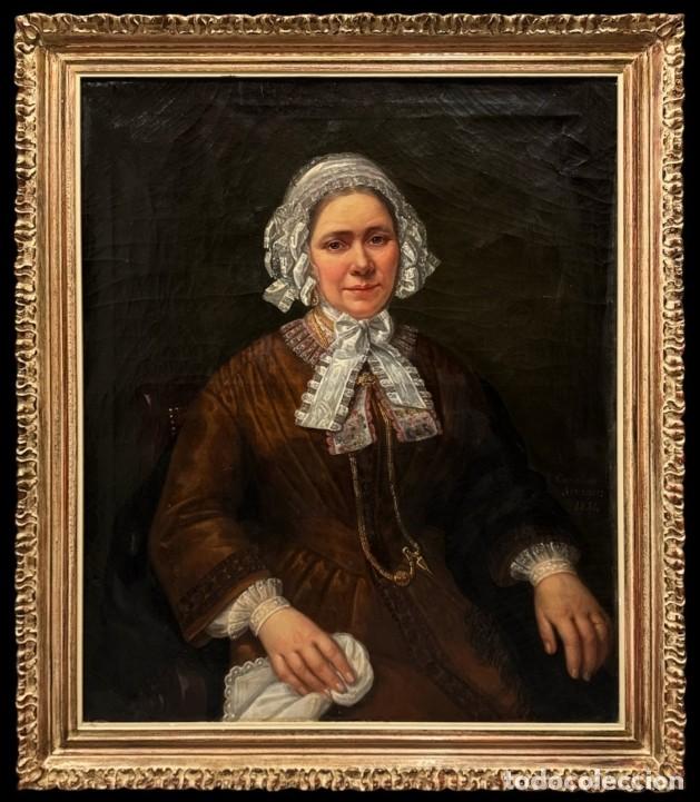 Arte: EXCELENTE RETRATO DE MUJER CON SOMBRERO - CAROLINE SWAGERS (1808-1877)