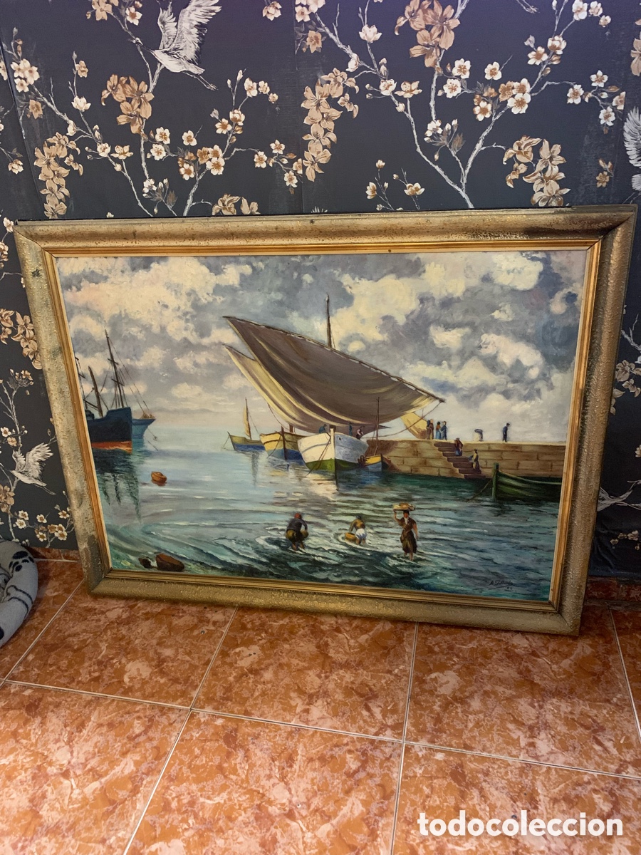 Art: Alcudia muelle de pescadores Mallorca A Gallardo 64 oleo lienzo