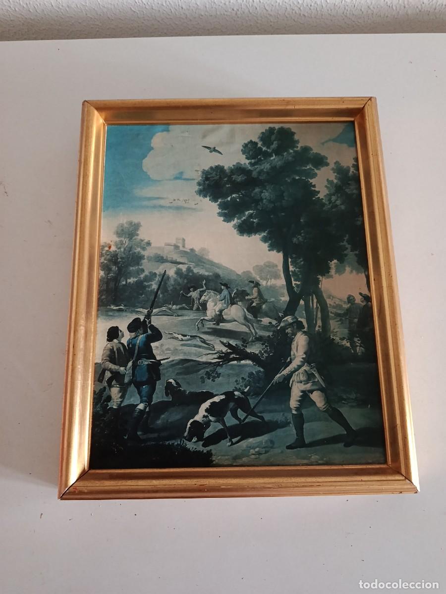 Arte: cuadro de cazadores pintado con marco