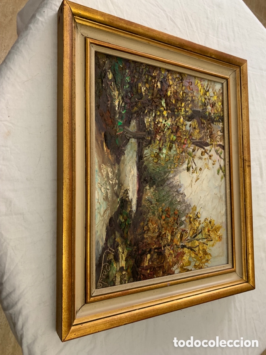 Arte: &Oacute;leo sobre tabla-Paisaje con textura impacto-Firmado