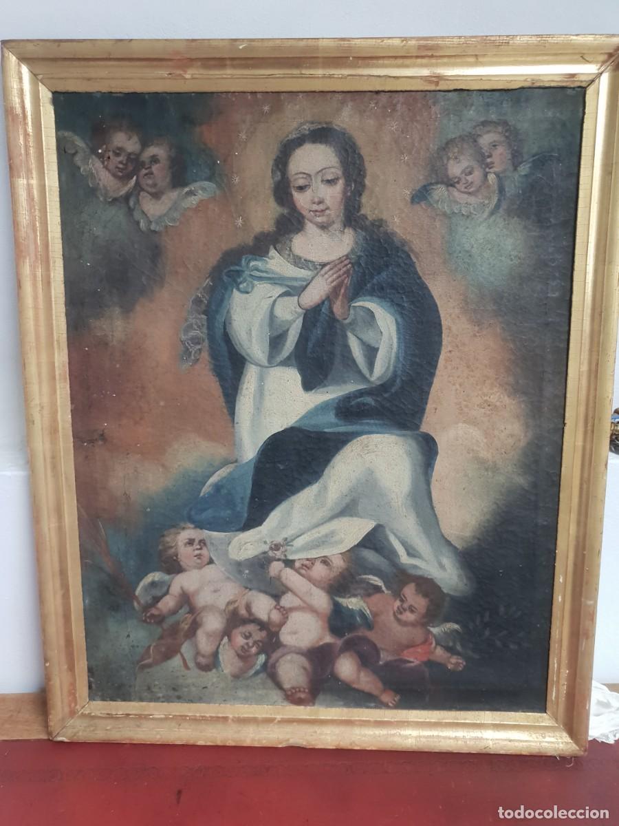 Arte: Cuadro inmaculada siglo xviii Oleo sobre lienzo